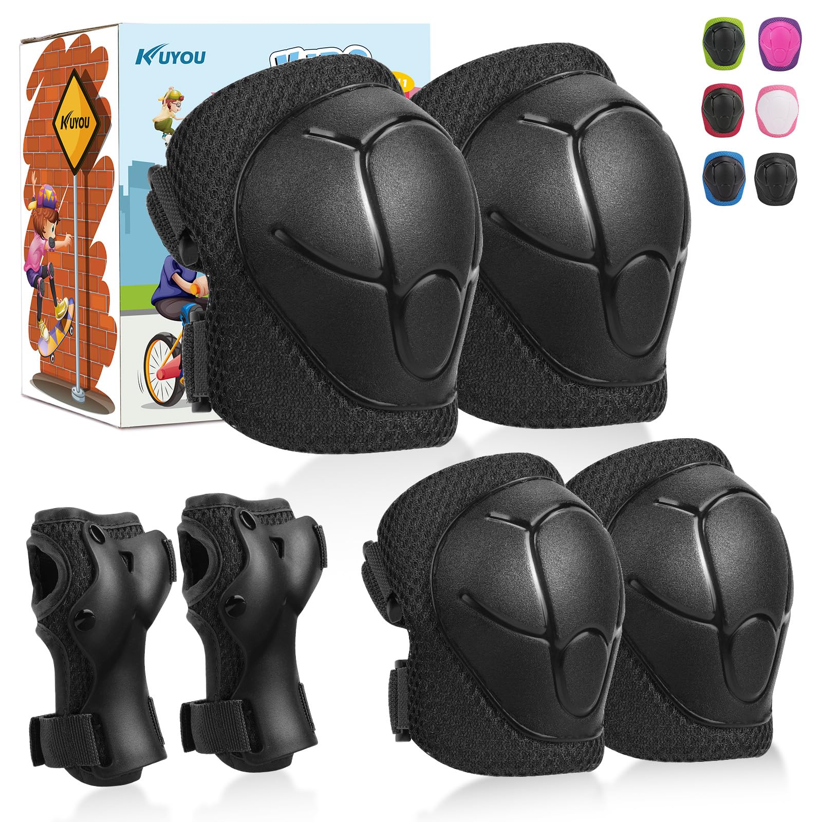 KUYOU Kids Knee Pads Elbow Pads Set - Adjustable Safety Protective Gear for Skating, Cycling, Skateboard, Scooter, and More Durable, Comfortable, All-Round Protection for Kids Ages 3-8