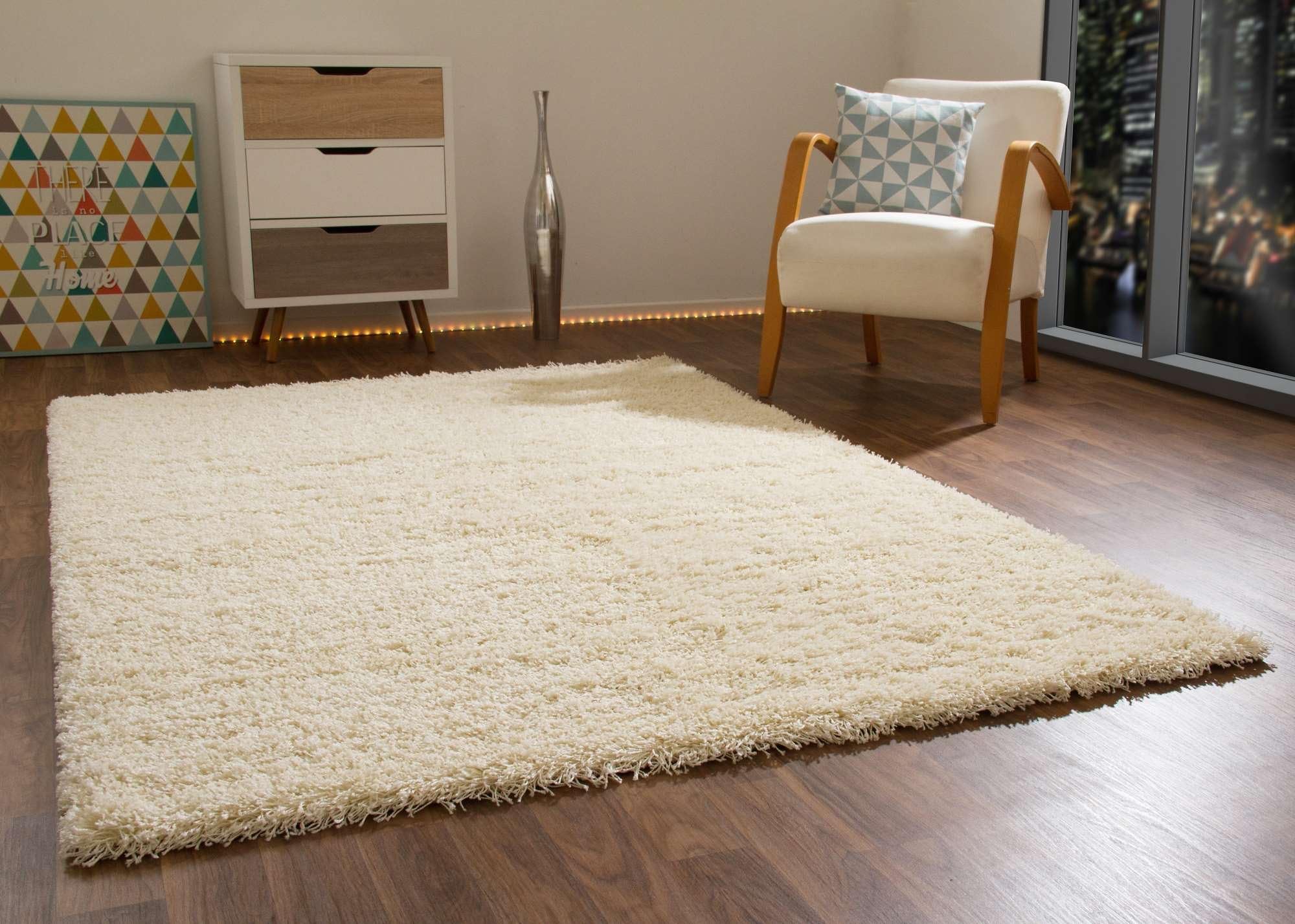 Shaggy Rug Happy XL Soft Touch Cream Thick Non Shedding High Pile, Size 120x170 cm (4'x5'6")