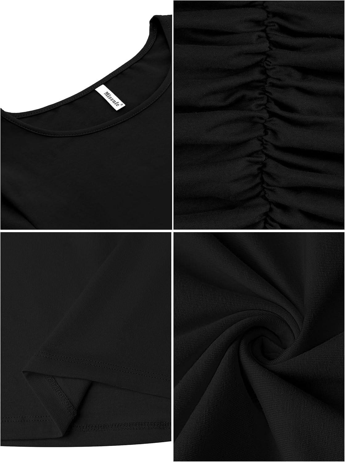 Missufe Women's Long Sleeve Slim Ruched Bodycon Dress 2025 Trendy Fall Casual Round Neck Sheath Knee Length Outfits Clothes - Image 7