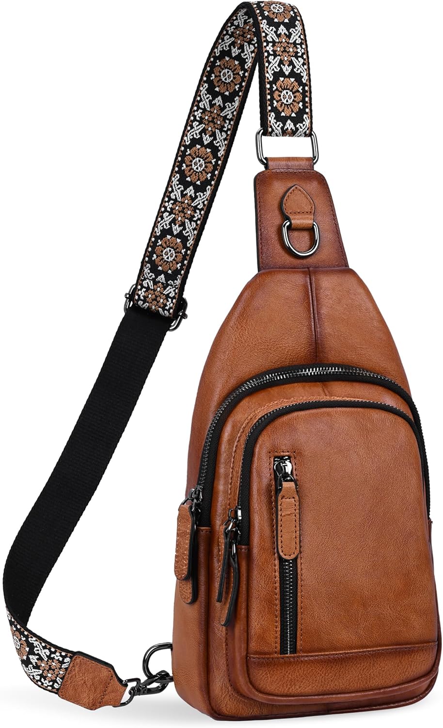 HESHE Leather Sling Bag for Women Crossbody Bags with Multi-Pocket Stylish Fanny Packs for Travel Chest Bag