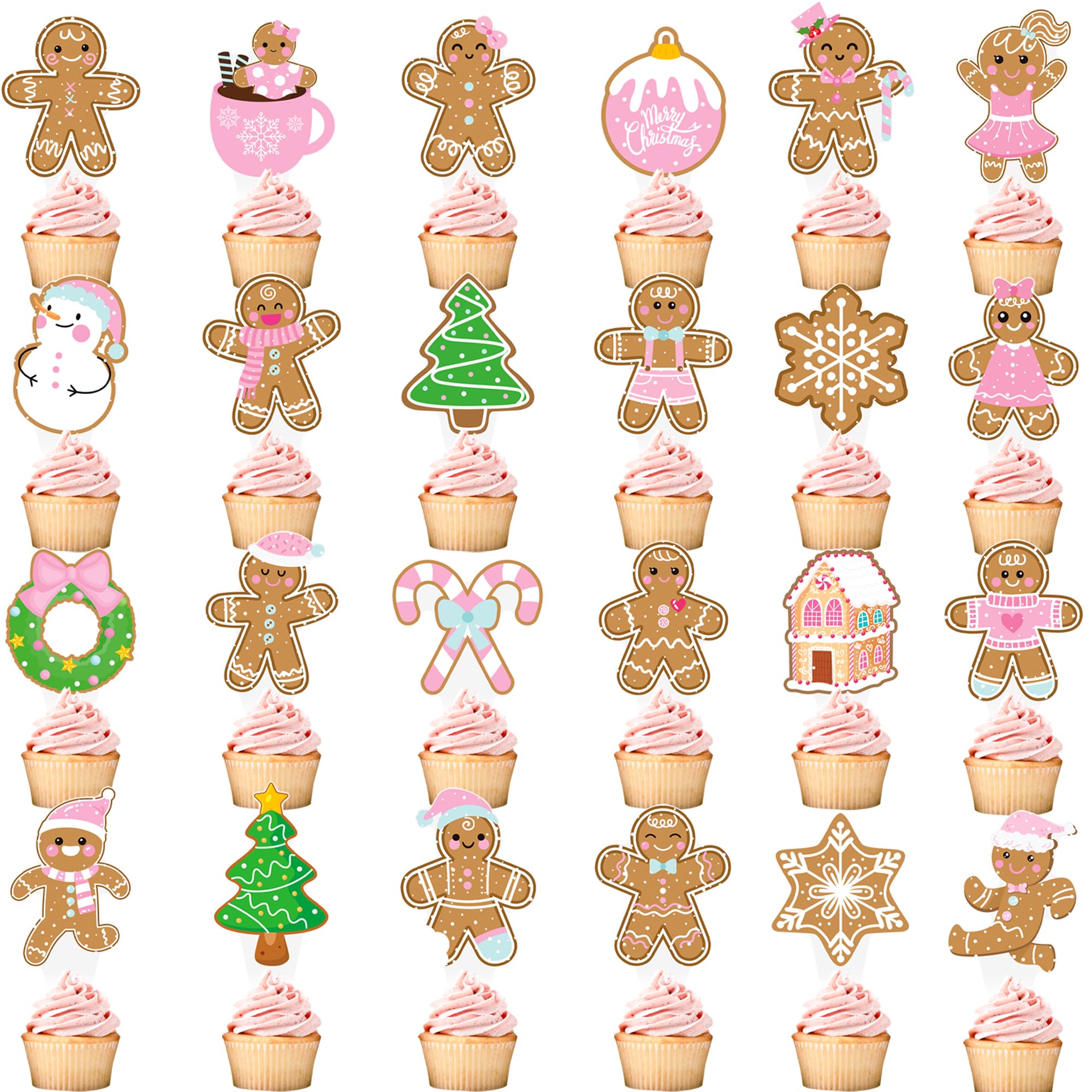 Gingerbread Man Cupcake Toppers & Cake Decorations - Christmas, Xmas, Baby Shower & Birthday Party Supplies