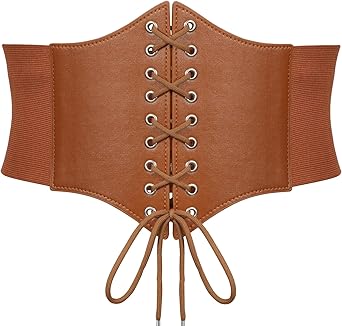 SANSTHS Wide Corset Belt for Women Lace-up Renaissance Corset Hight Waist Elastic Belt for Halloween Costume Parties