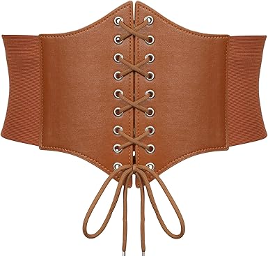 SANSTHS Wide Corset Belt for Women Lace-up Renaissance Corset Hight Waist Elastic Belt for Halloween Costume Parties