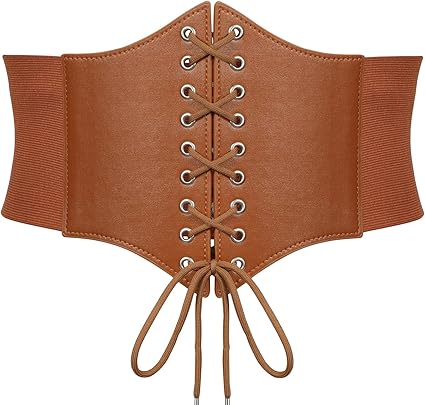 SANSTHS Wide Corset Belt for Women Lace-up Renaissance Corset Hight Waist Elastic Belt for Halloween Costume Parties
