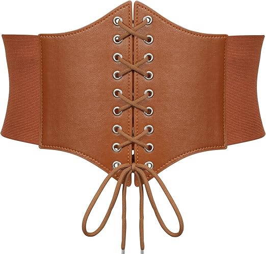 SANSTHS Wide Corset Belt for Women Lace-up Renaissance Corset Hight Waist Elastic Belt for Halloween Costume Parties