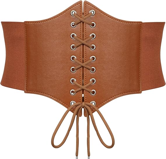 SANSTHS Wide Corset Belt for Women Lace-up Renaissance Corset Hight Waist Elastic Belt for Halloween Costume Parties