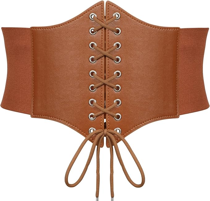 SANSTHS Wide Corset Belt for Women Lace-up Renaissance Corset Hight Waist Elastic Belt for Halloween Costume Parties