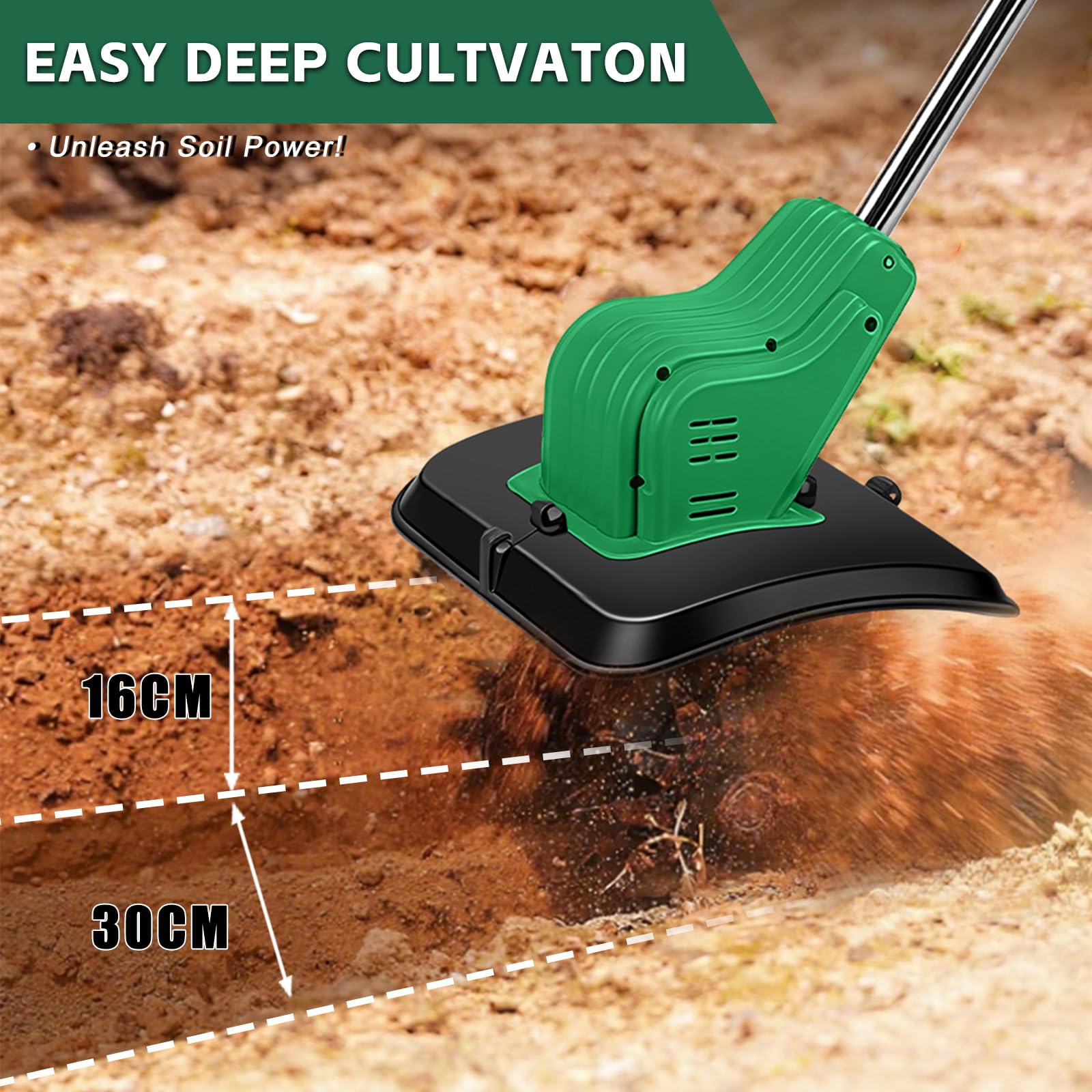 Akku-Bodenhacke für Makita 18V Akku, 650W Faltbar Gartenfräse Elektrisch, Bürstenloser Motor, 300 U/Min Geschwindigkeit, 16CM Arbeitstiefe und 30CM Arbeitsbreite (Ohne Akku)