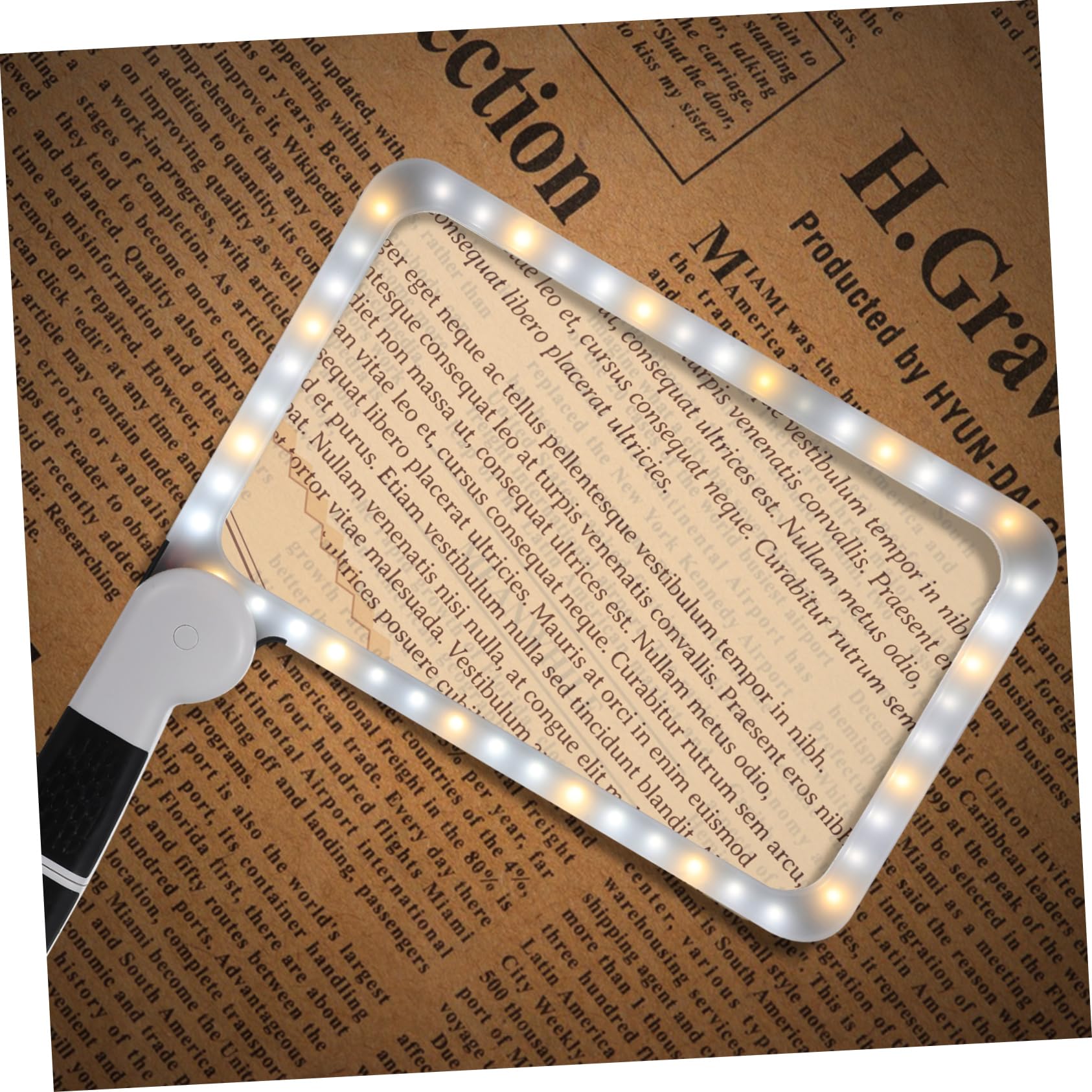 Loupe de Lecture Portable 5X Noire en Acrylique Éclairage