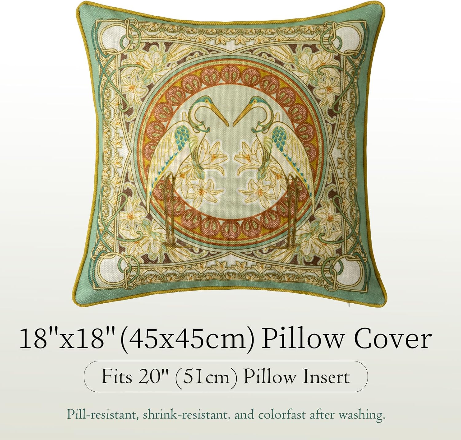Euro Sham Animal Print Pillow Covers 18x18, Teal Throw Pillow Accent Pillow for Bed Couch Grandmillennial Home Decor, Green Heron