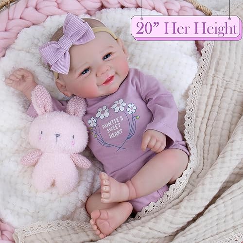 Miniatura 6 de Aori Muñecas realistas de bebé recién nacido, muñeca de bebé recién nacida realista de 20 pulgadas con cuerpo ponderado para acurrucarse,