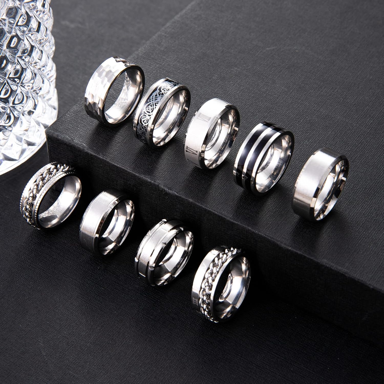 9Pcs Stainless Steel Band Rings for Men Women Fidget Anxiety Relief Rings Spinner Ring Wedding Promise Rings Set - Image 2