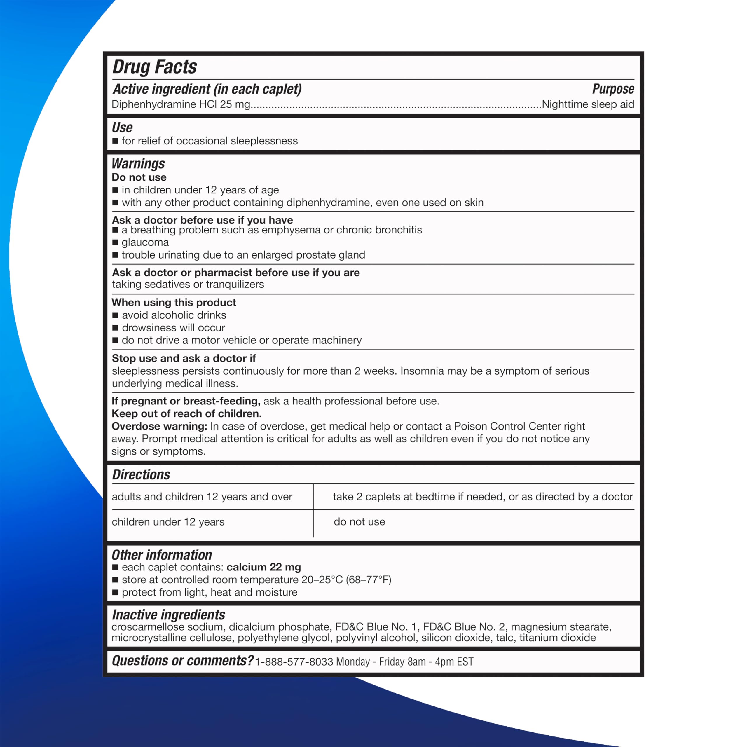 Nighttime Sleep Aid Caplets, Diphenhydramine HCl 25 mg, Safe & Non-Habit Forming, Compare to the Active Indgredient in Simply Sleep®, (300 ct)