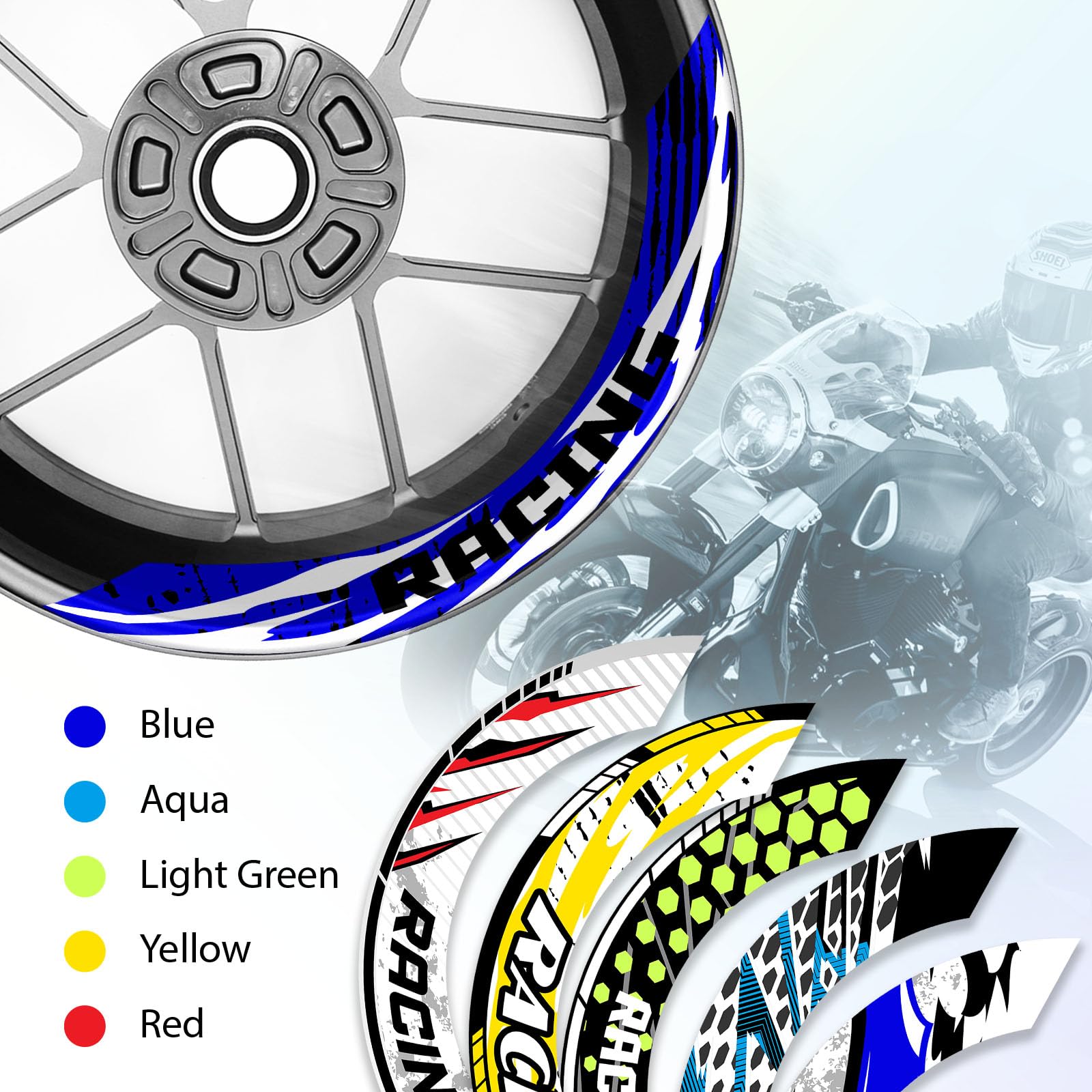 Autobahn88 Zestaw naklejek na felgi motocyklowe, kompatybilny z Ducati Scrambler Cafe Racer (2017-2019) (styl: S21W-Blue)