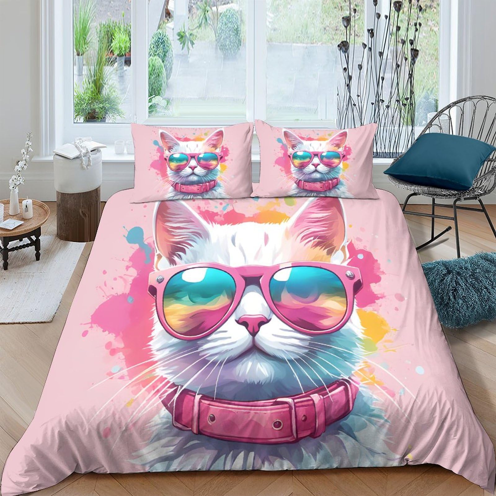 Parure de lit chat rose 3D King 220x240 d'une finition impeccable avec taies
