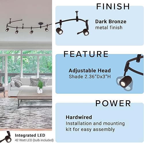 Miniatura 3 de Catalina Lighting - Foco de techo integrado con 6 luces LED Flex Track de 96 pulgadas, bronce aceitado, para cocina, sala de estar, iluminación del