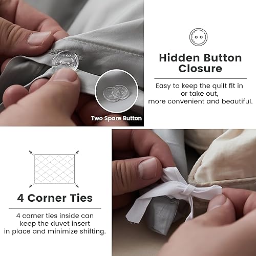 Miniatura 4 de Simple&Opulence Juego de funda de edredón de 3 piezas, 100% eucalipto, lyocell Tencel, funda de edredón transpirable, suave, sedoso, juego de cama