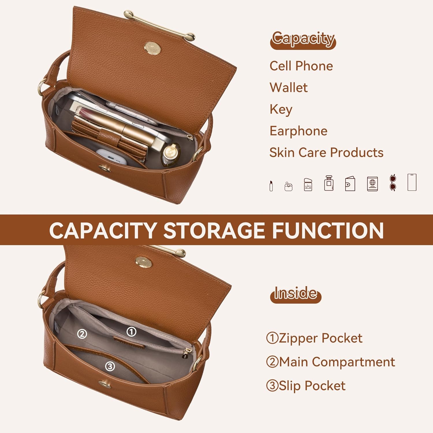 BOSTANTEN Crossbody Bags for Women Vegan Leather Small Purse with Top Handle Shoulder Handbags for Everyday Use - Image 3