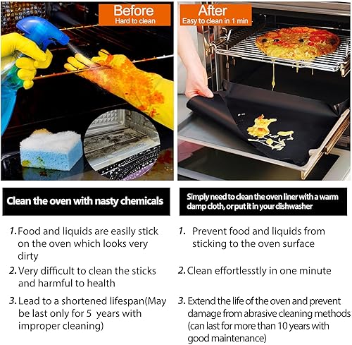 Miniatura 3 de Paquete de 5 forros de horno para la parte inferior del horno, 16 x 24 pulgadas de grosor, antiadherentes, antiadherentes, forros de horno