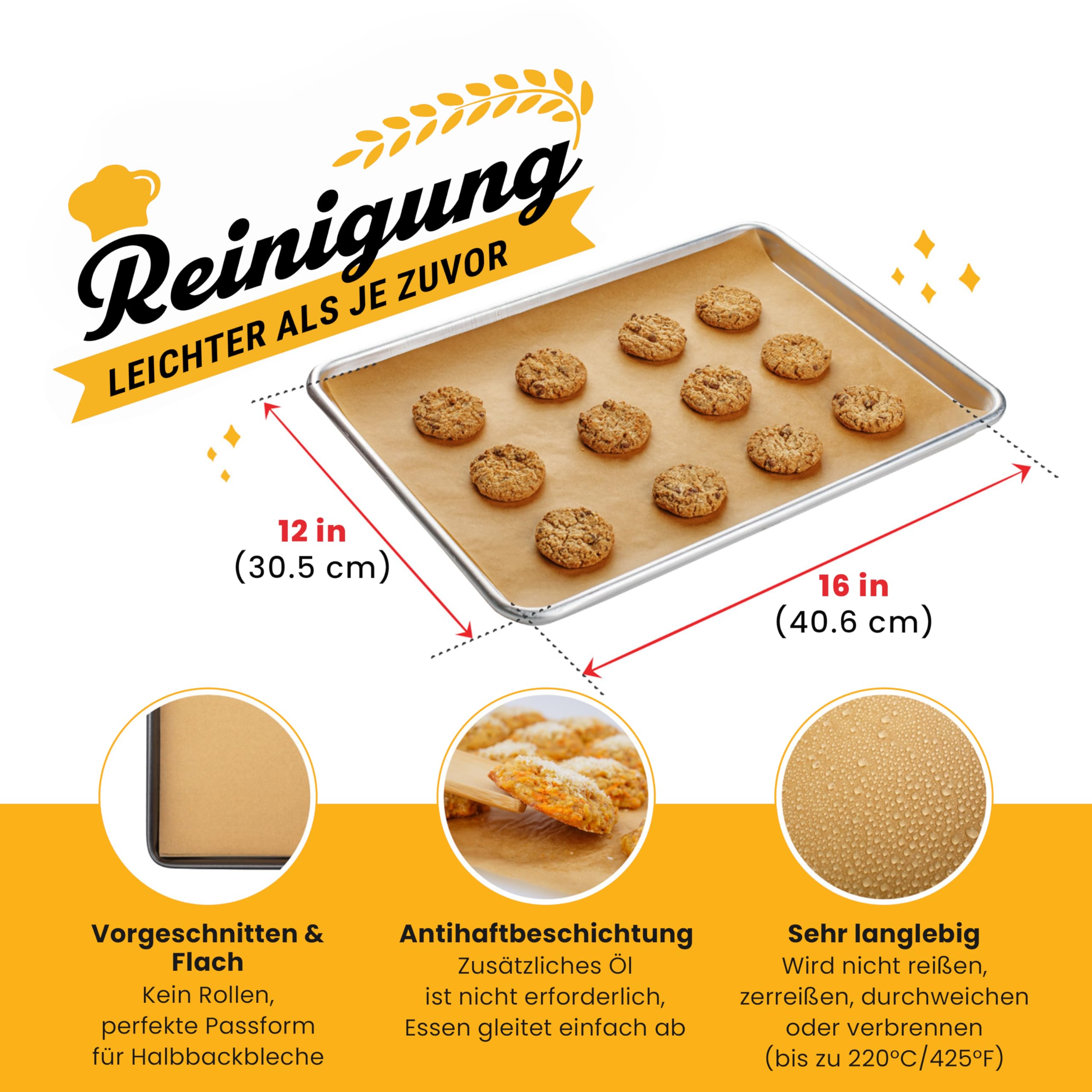 Pergamentpapier-Zuschnitte, 220 Stück Backpapier - Halbe Bleche 30x40 cm | Pergamentpapier zum Backen, Kochen und Braten von Baker's Signature