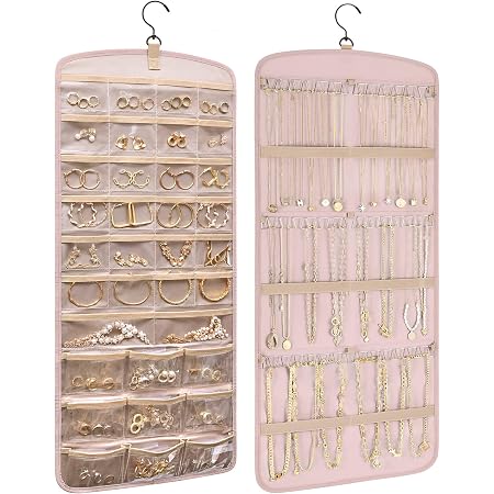 Hanging Jewelry Organizer With Zippered Pockets - Necklace & Earring Holder For Closet, Wall, Or Door, Grey - View #6