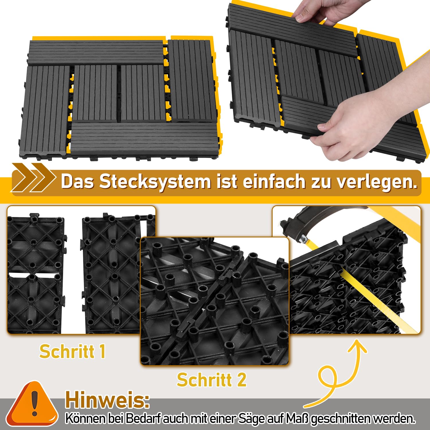 Gimisgu Baldosas para terraza de WPC, 30 x 30 cm, juego de 66 para 6 m², azulejos de balcón con sistema de clic, suelo para balcón, terraza, resistente a la intemperie con drenaje, antracita