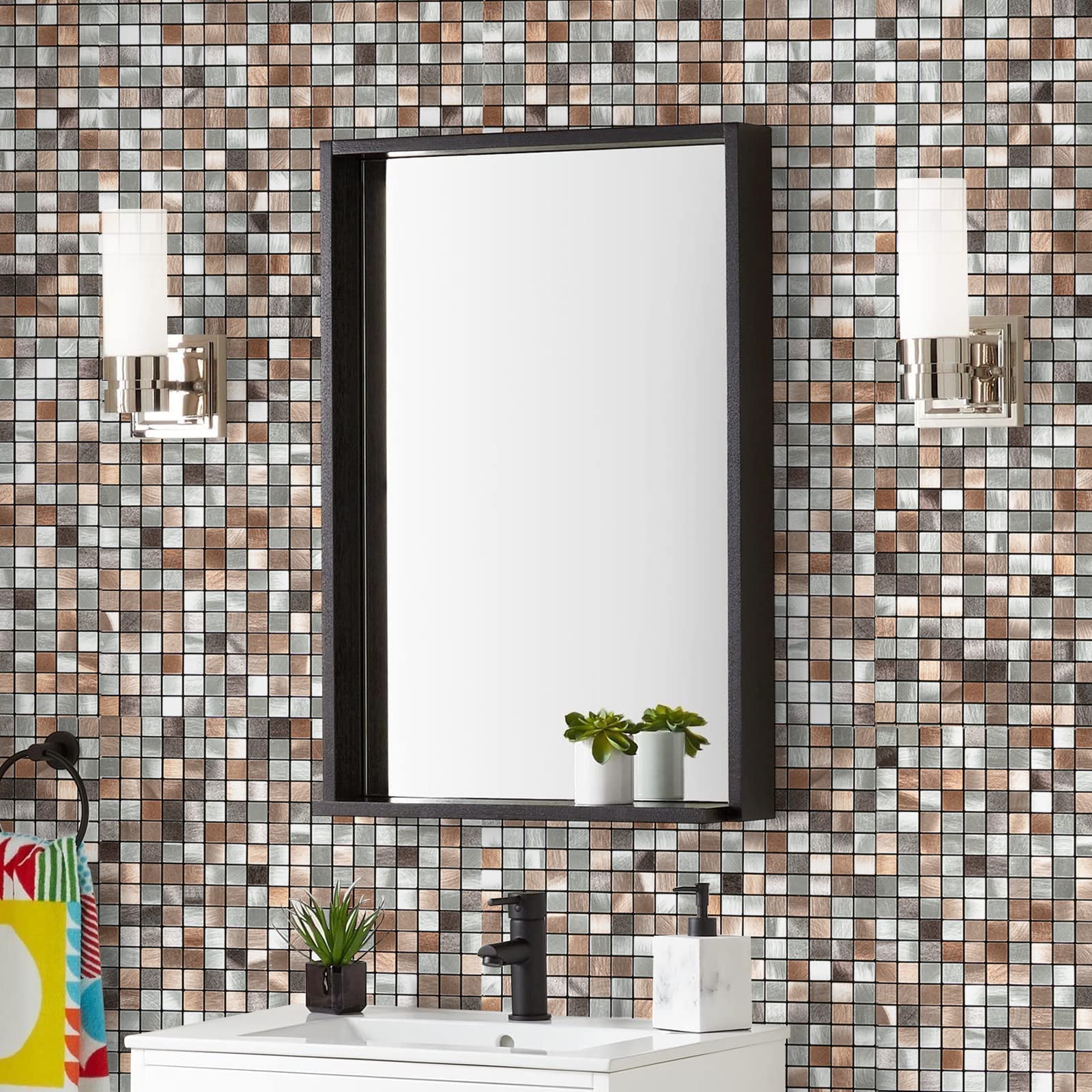 Midcard 10-Sheet Peel and Stick PVC Mosaic Tiles with Peel and Stick Backing for Kitchens and Bathrooms.