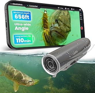 CanFish Fishing CamX, HD 1080P & 136° Ultra-Wide-Angle, 656FT ROV Waterproof, Motion Sensing, Segmented Intelligent Recording, Wireless Charge, App Compatible iOS and Android
