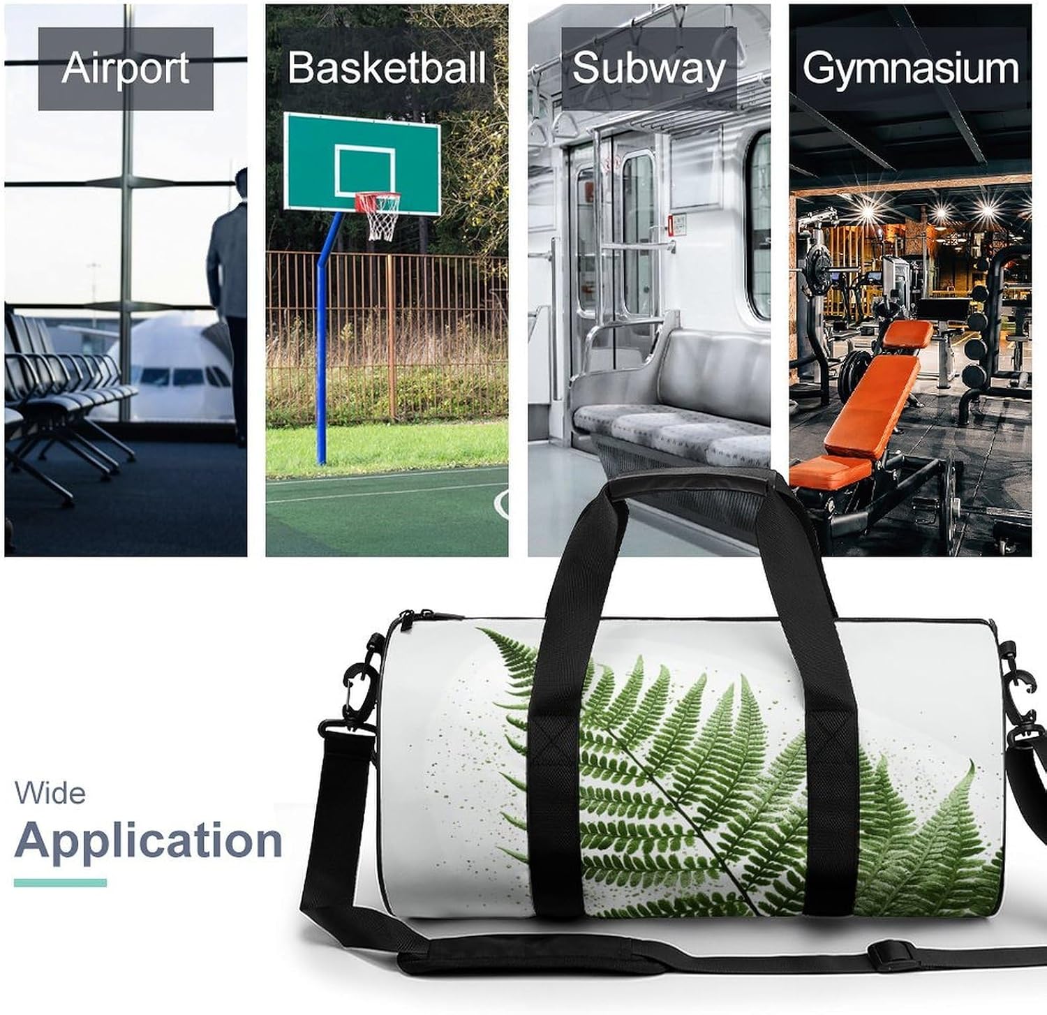 Natural Plant Silhouette Fern Leaf Gym Bag Hand-held Fitness Bags Cylindrical Fitness Bag with Shoe Large Compartment Duffle Bags for Travel Sports Unisex image 3