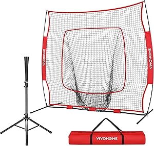 VIVOHOME Baseball Softball Batting Net - 7x7 Ft Baseball Backstop, Softball Practice Net for Hitting, Pitching, Throwing with Batting Tee and Carry Bag