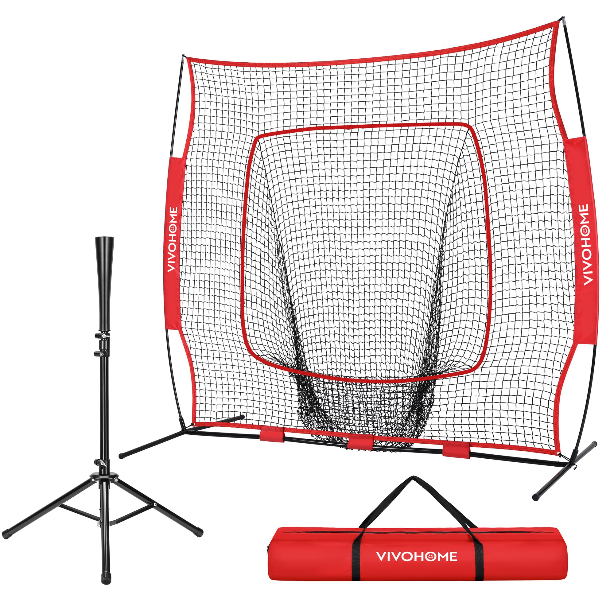 VIVOHOME Baseball Softball Batting Net - 7x7 Ft Baseball Backstop, Softball Practice Net for Hitting, Pitching, Throwing with Batting Tee and Carry BagGlobal Recycled StandardGlobal Recycled StandardGlobal Recycled Standard
