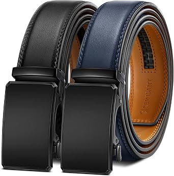 KEMISANT Mens Ratchet Leather Belt 2Pack-Trimmable 1 3/8-Gift Boxed