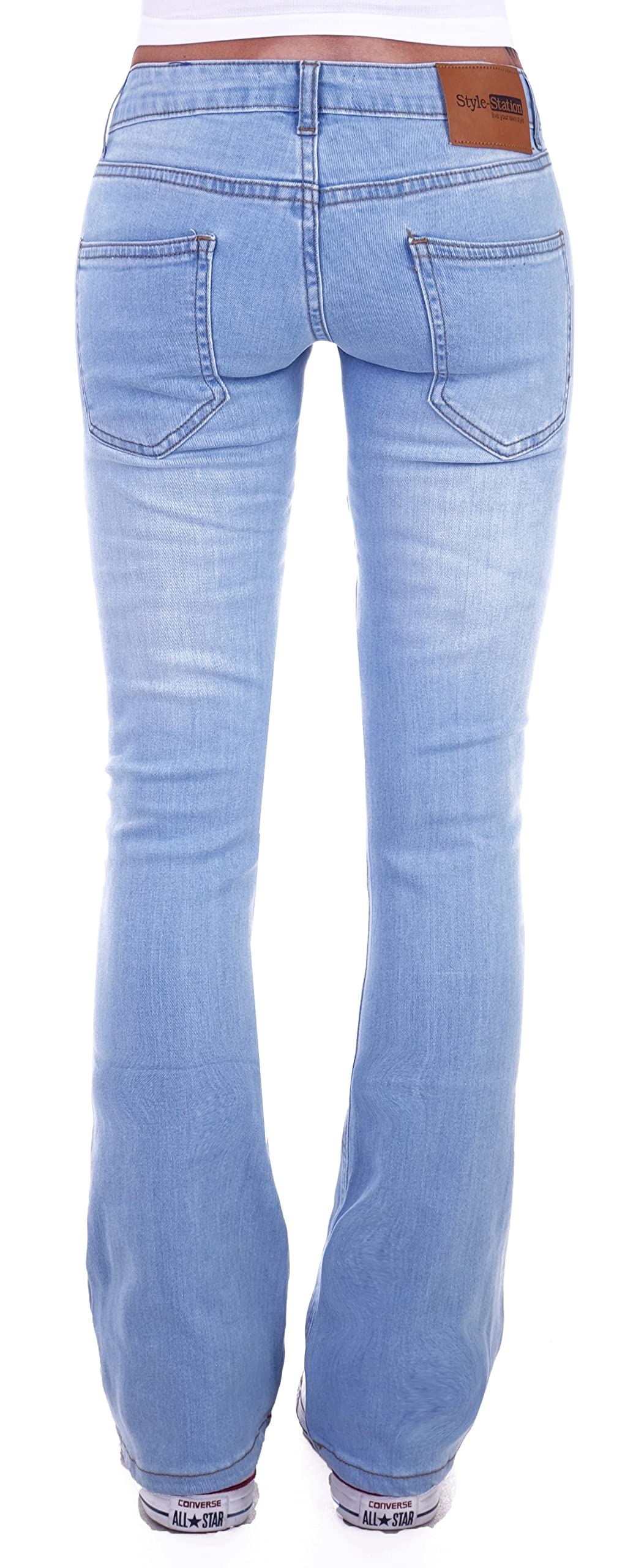 Damen Bootcut Hosen Hüftjeans Jeans Schlagjeans schwarz