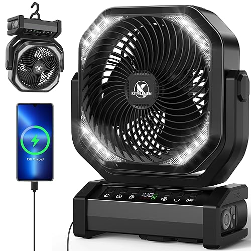 Camping Fan with Light - 20000mAh Rechargeable Battery Fan, 112Hrs