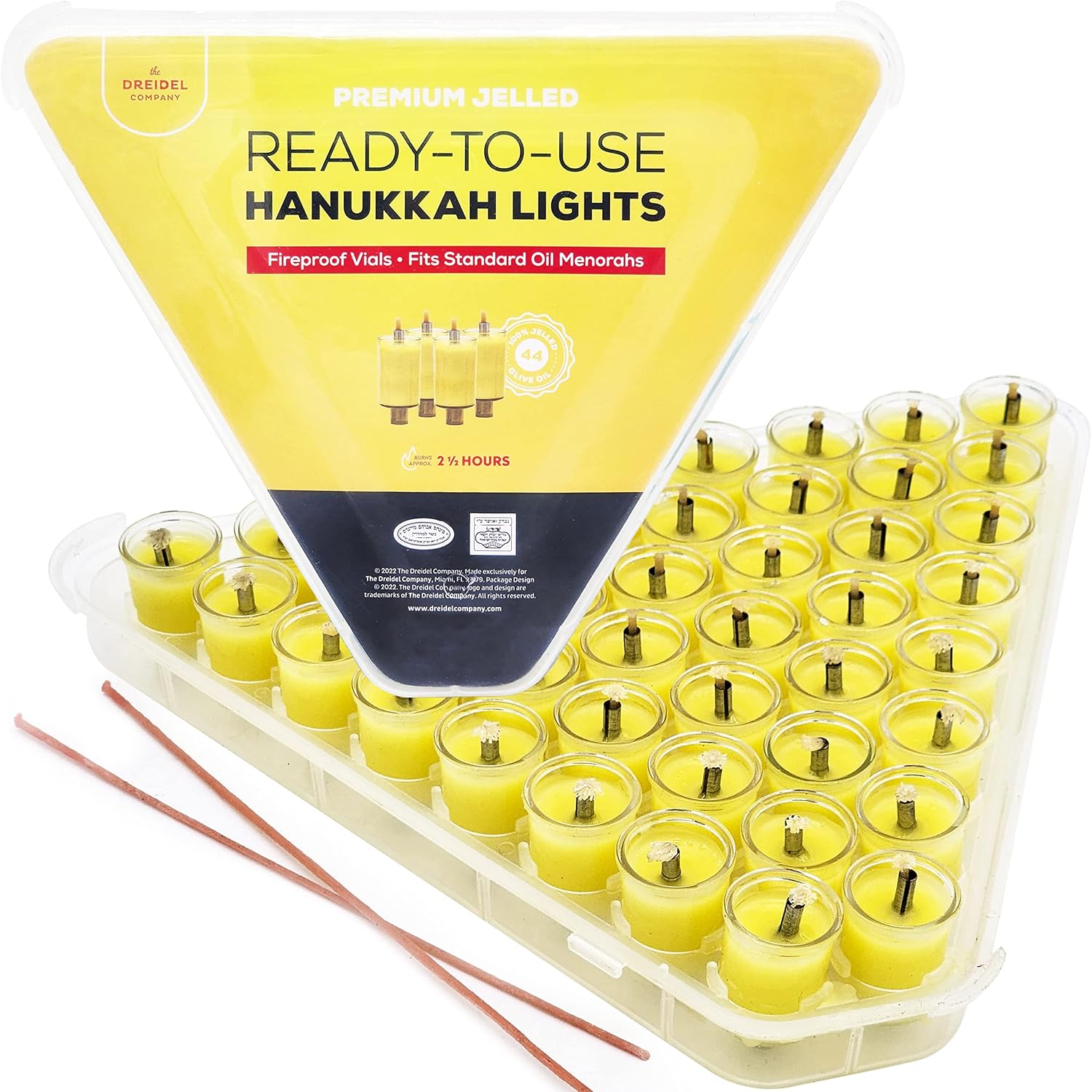 The Dreidel Company Large Hanukkah Pre Filled Jelled Oil Cups Candles, Ready to Use, Made in Israel, 2.5 Hours