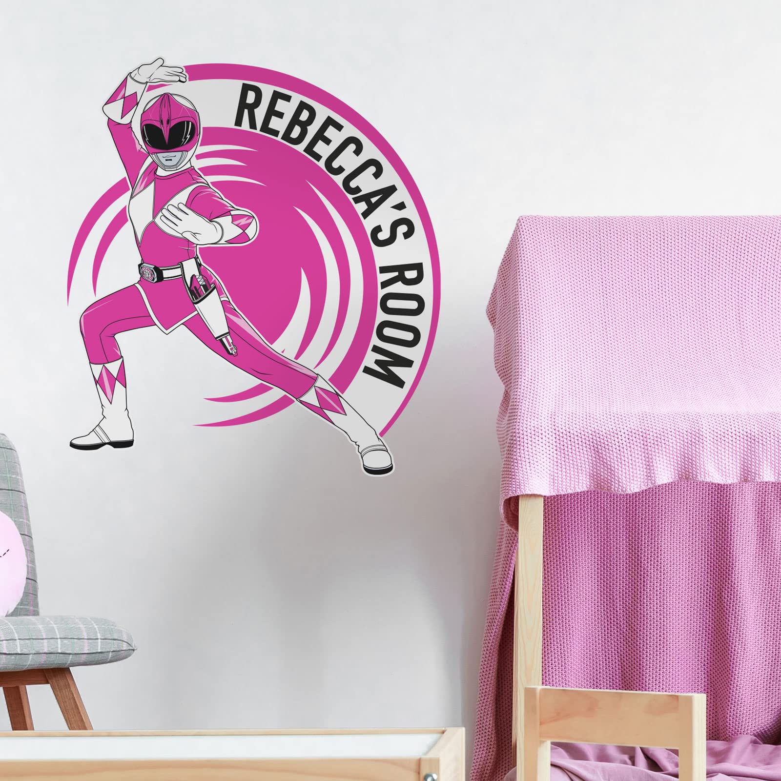 Stickerscape Power Rangers Wall Sticker (Personalised Pink - Large Size)| Official Power Rangers Wall Decal, Power Rangers Wall Decor | Power Rangers Bedroom | Easy to Apply, Cleanly Removable