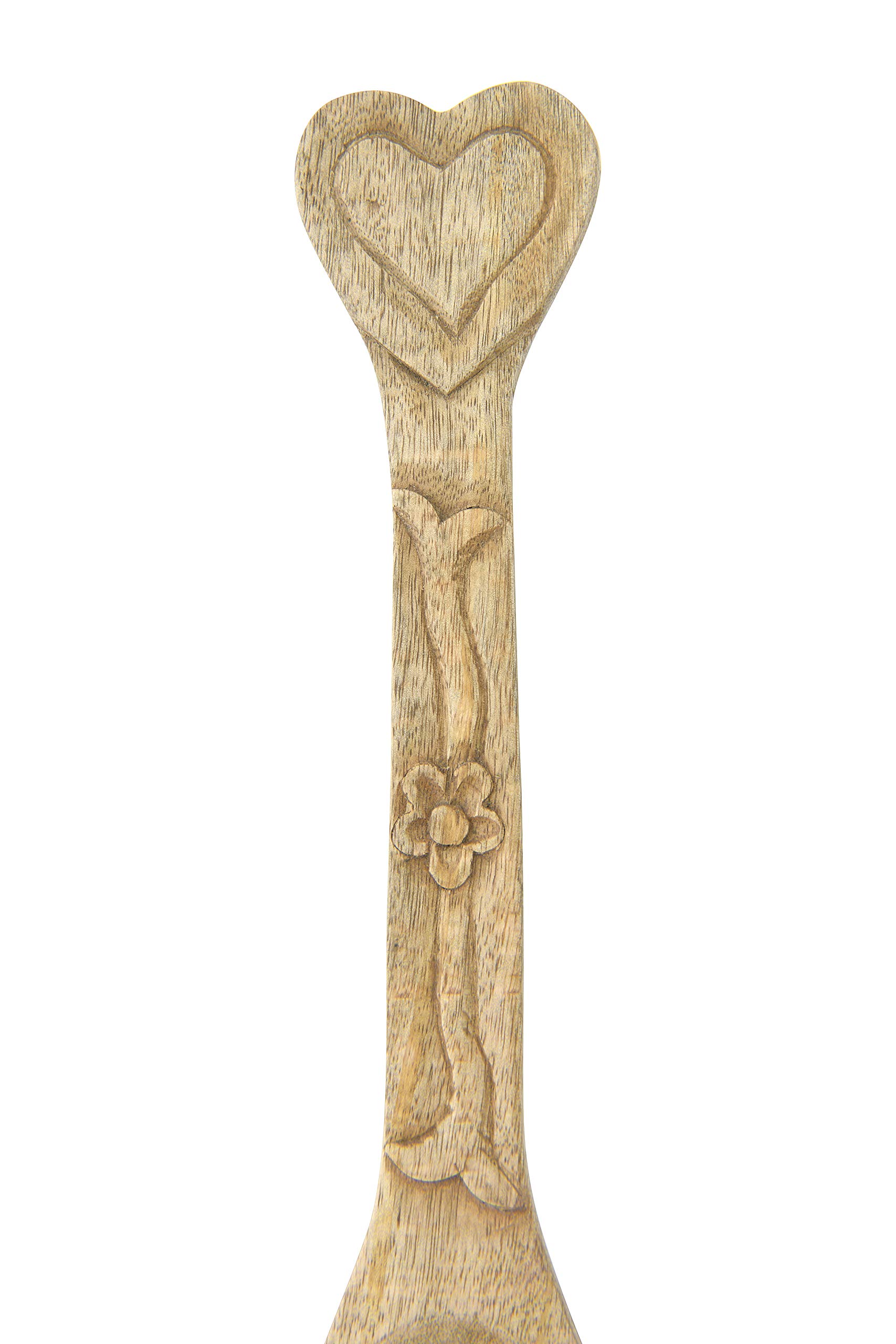 Creative Co-op Hand-Carved Mango Wood Salad Servers with Heart Handles (Set of 2 Pieces) Salatbesteck, Mangoholz, braun