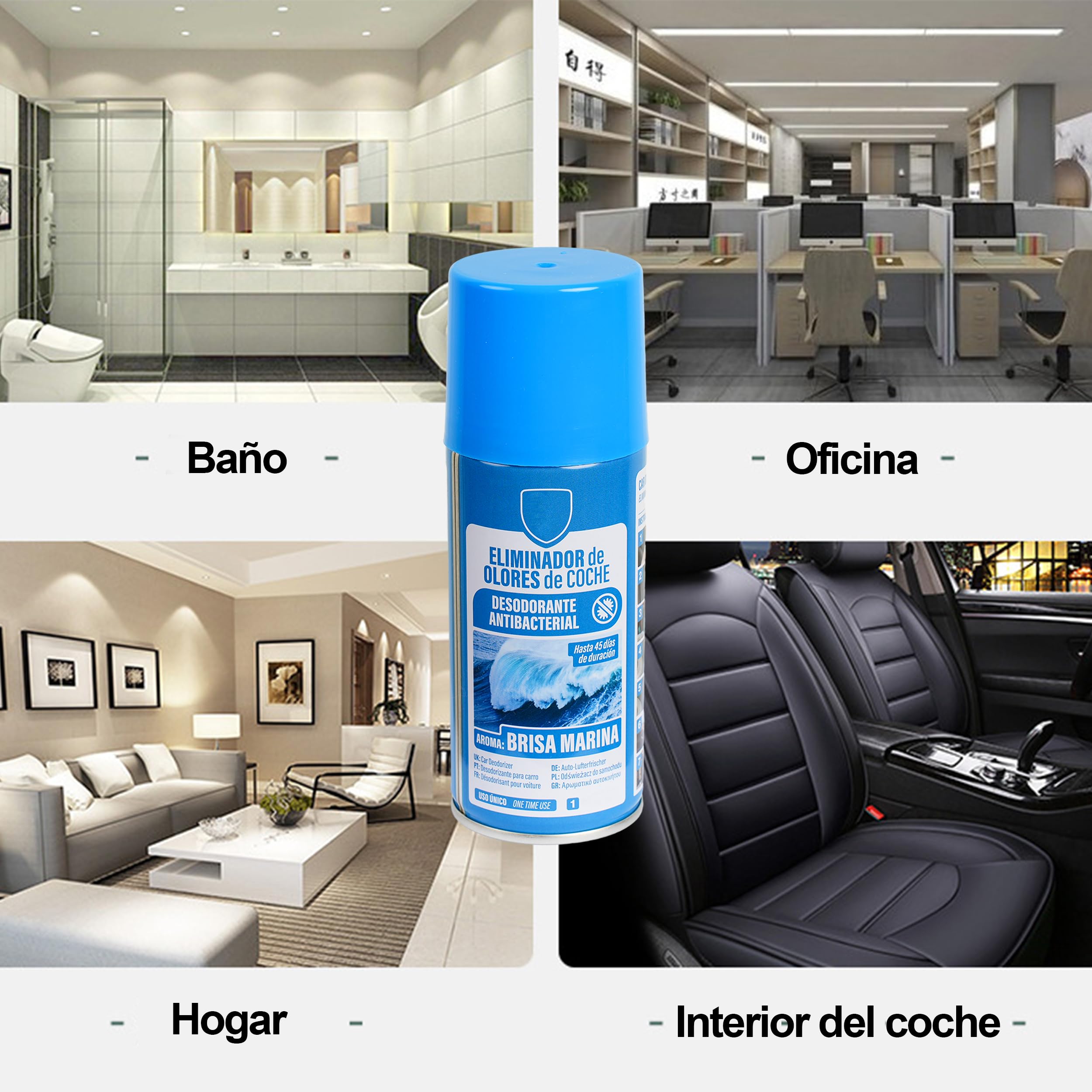 H HANSEL HOME Eliminador de Olores Coche de Descarga Única, Ambientador Coche Nuevo, Limpiador Aire Acondicionado Coche, Elimina el Olor y la Humedad, 1 Unidad x 150ml - Brisa Marina