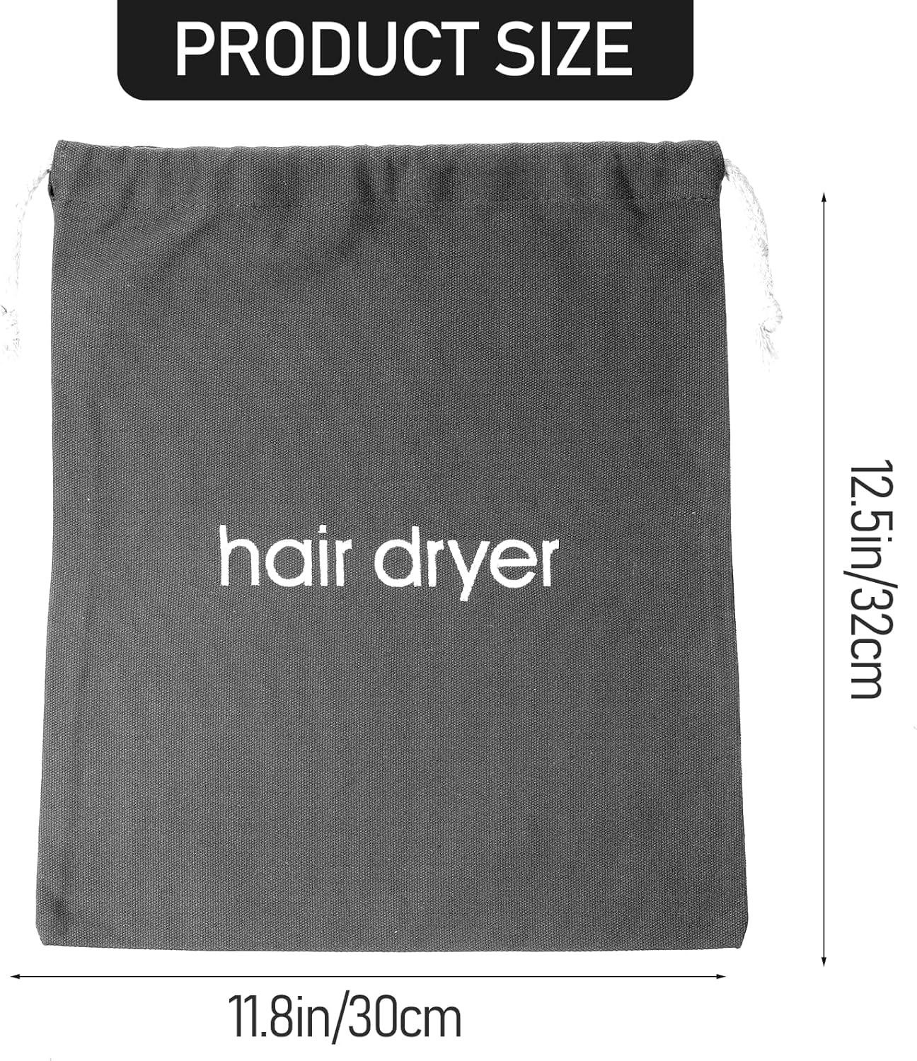 Mozeat Lens Hair Dryer Bags Drawstring Bag Container Hairdryer Bag Travel Container for Hair Tools, Use at Home, Gym, Hotels (Cotton,Grey) - Image 2