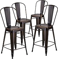 Vista 32 de Taburete de metal de interior y exterior de Flash Furniture, Metal, Plateado