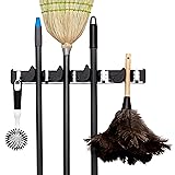 Berry Ave Broom Hanger Wall Mount - Garden Tool Organizer- Kitchen, Garage & Laundry Room Storage With 4 Slots And 4 Hooks- Wall Holder For Broom, Rake & Mop Handles Up To 1.25”