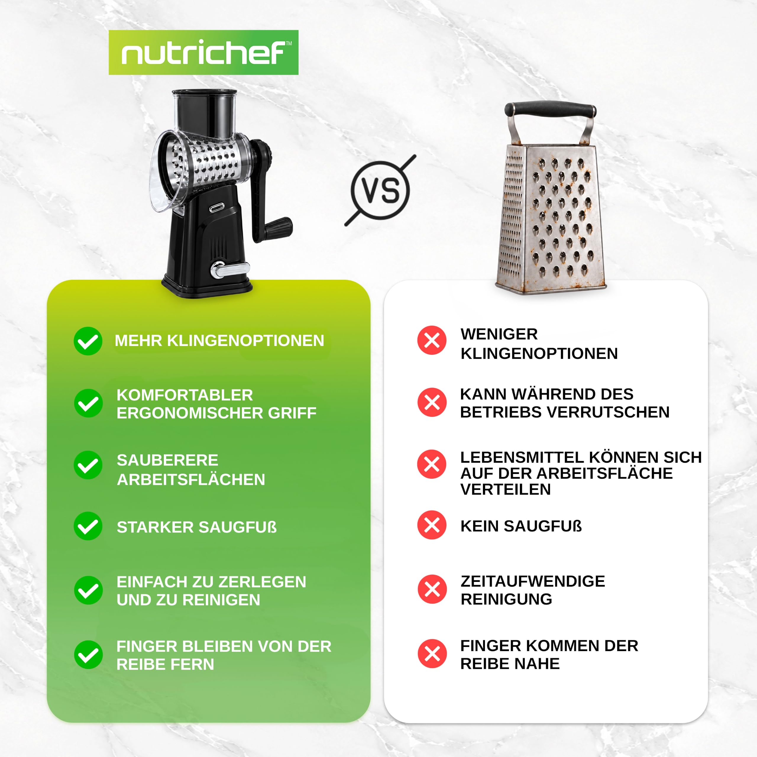 NutriChef Käsereibe und Gemüsehobel mit Kurbel, 5 Wechselklingen – Schwarz – Ansicht 9