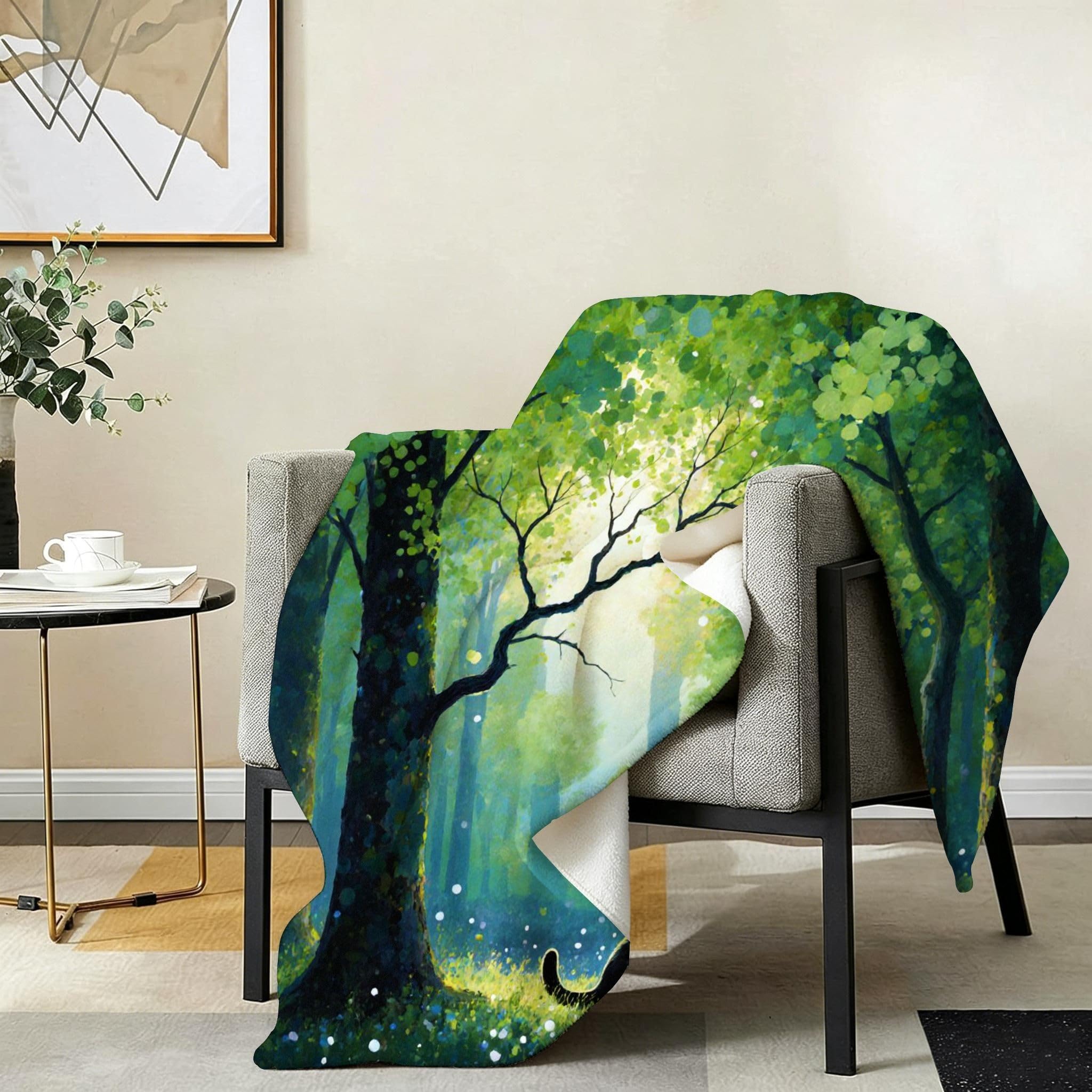 Coperta Matrimoniale 180x200 Foresta Verde Pile Flanella Motivo-A75