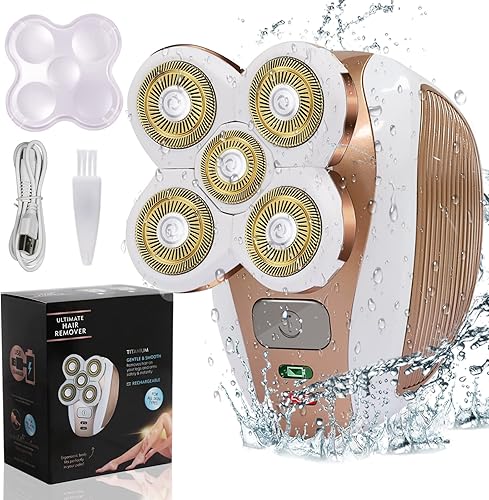 Maquinilla de afeitar eléctrica para mujer, recargable, giratoria, impermeable, sin dolor, removedor de pelo inalámbrico con cabeza desmontable, uso