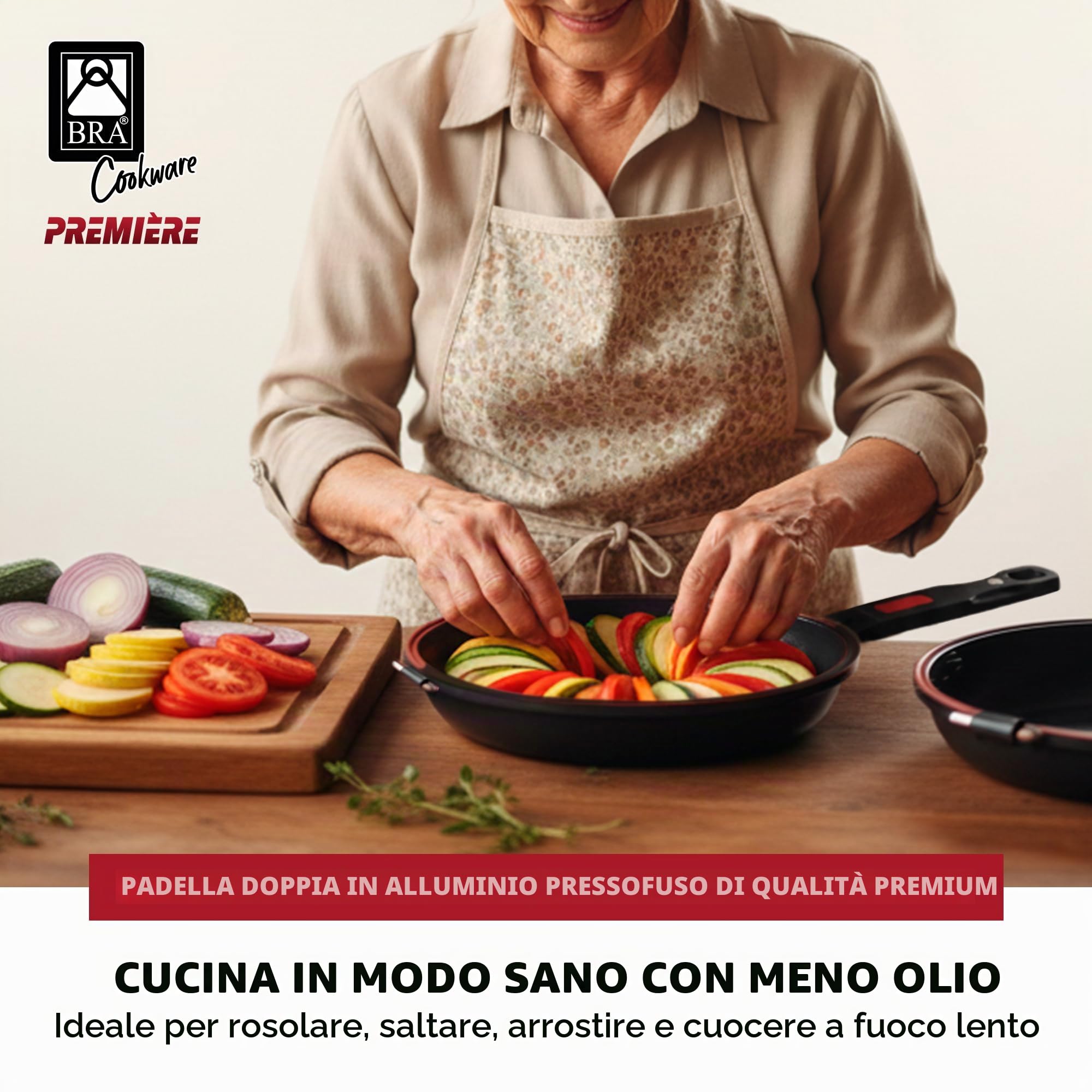 BRA Dupla Premiere | Padella doppia per frittata in alluminio fuso, 24 cm, antiaderente a triplo strato senza PFOA, compatibile con tutti i piani cottura