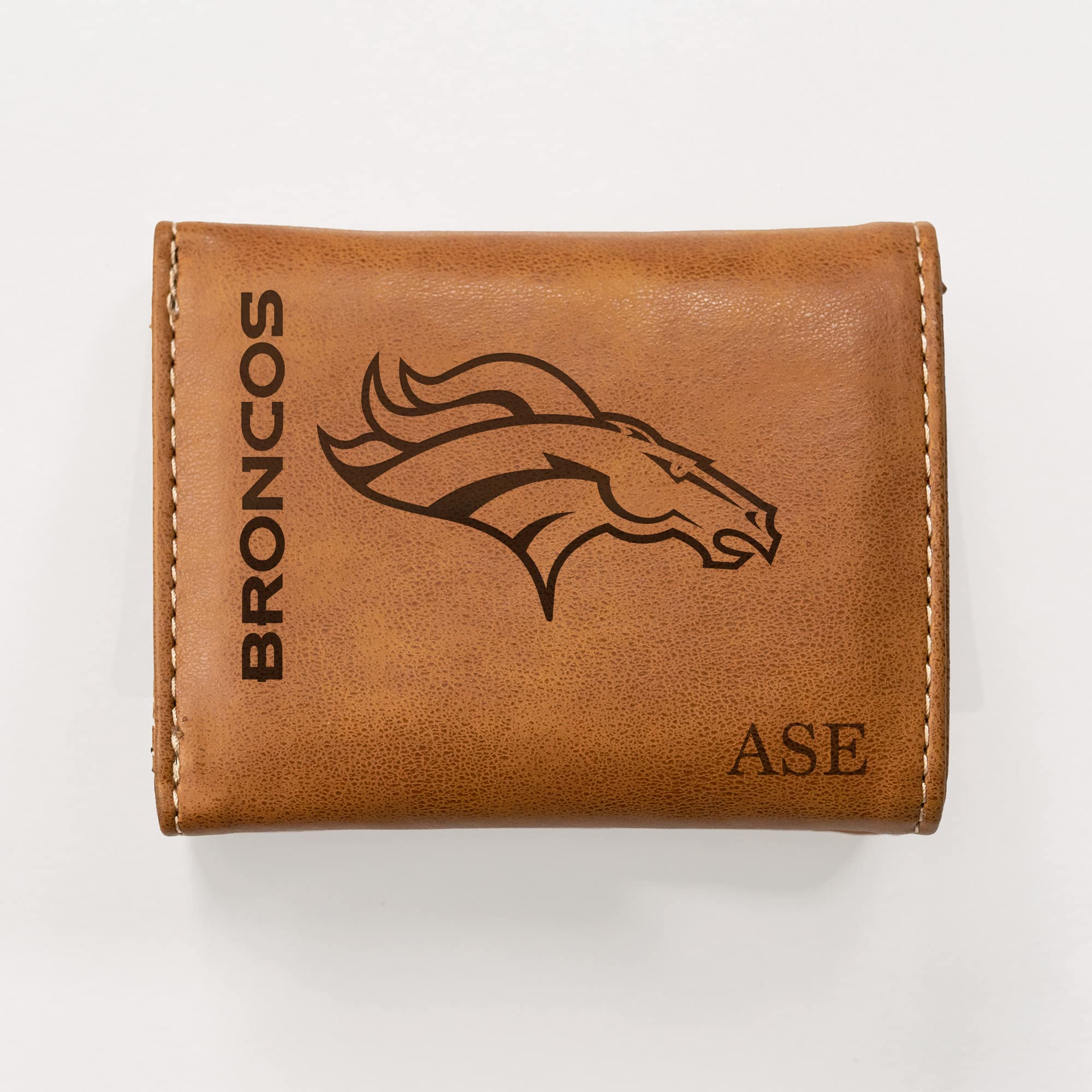 Rico Industries NFL Football Denver Broncos Brown Personalized-Custom Laser Engraved Tri-fold Wallet - Slim Wallet