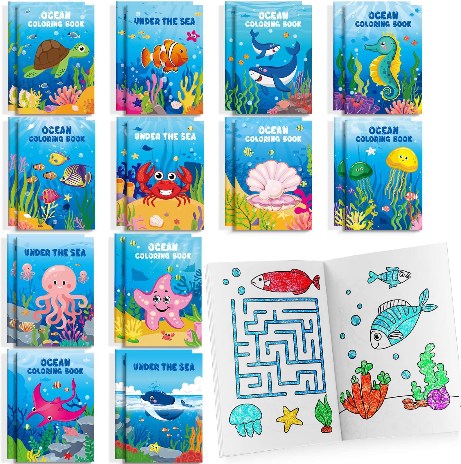 24 Pcs Under The Sea Mini Coloring Books Ocean Animals Party Favors Drawing Book Bulk for Kids Ocean Fish Birthday Party Mermaid Party Goodie Bag Gift Stuffer School Classroom Activity Supplies