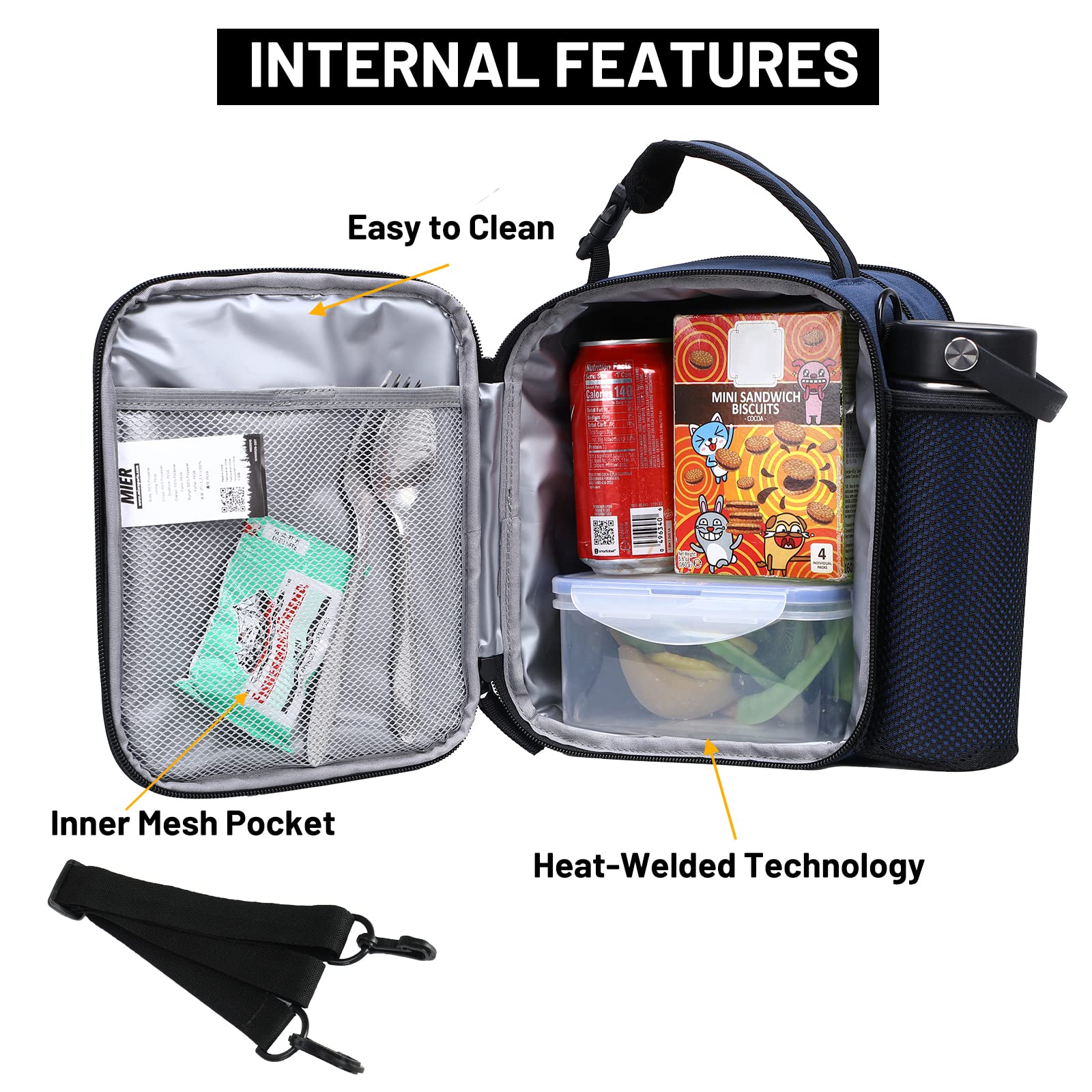 MIER Lunch Bag Small Cool Bag Expandable Cooler Bag for Women Men Insulated Lunch Box for Work School Picnic 6-9L, Blue - Image 2