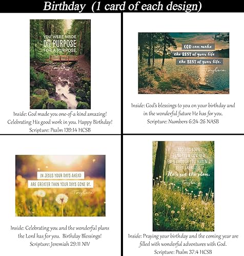 Miniatura 4 de Tarjetas de cumpleaños, sin diseños repetidos, 32 tarjetas y diseños, surtido de tarjetas de felicitación cristianas/religiosas #1 ~ Escritura en