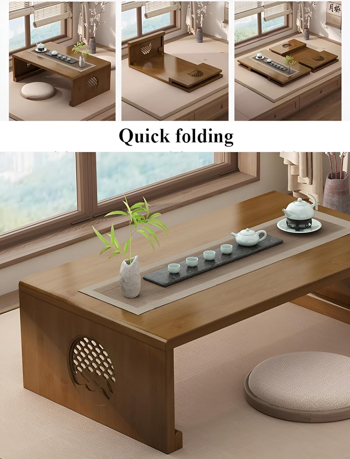 Folding Coffee Table Foldable Japanese Coffee Table Low Table for Living Room,Dining Room,Tea,Tatami,Home Decoration (31.5 * 19.7 * 12inch)